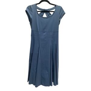 Lafayette 148 New York Blue Knit Pleated Fit & Flare Keyhole Dress Size 2